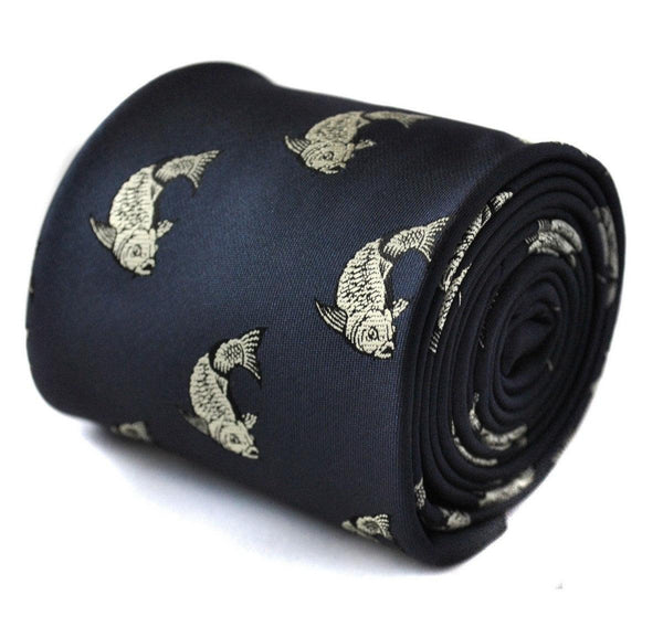 navy tie with koi carp design